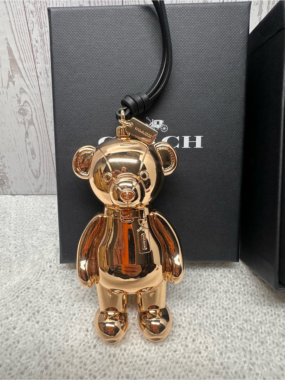 Coach Gold Bear Decorative Accent with Leather Strap - Picture 2 of 8